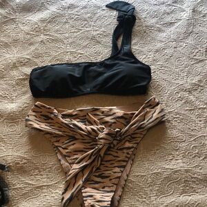 Abercrombie & Fitch Brown/Black print with tie for bottoms with black tie top